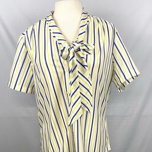 Vintage Cricket Lane Floral Tie Neck Blouse Top Shirt Size 16 Striped Yellow.